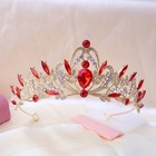 Gold   Red Tiara Crown For Women  Wedding Birthday Party Headpiece