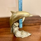 Solid Brass  Dolphin Statue Riding A Wave   Hazed Blue Base 7 5  X 7 
