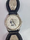Vintage Western Quartz Watch Denim Band Silver Tone Concho Native American Chief