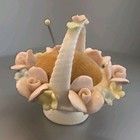 Vintage Ardalt Lenwile Japan Verithin Porcelain Pastel Floral Pin Cushion Basket