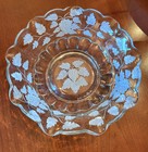 Vintage Westmoreland Clear Glass Paneled Bowl Frosted Grapes vines Signed 1979