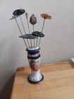 Antique Victorian Hatpins Lot Of 7 Glass  Metal  Filigree Hat Pins And Holder 