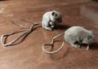 Original Real Fur Toys - Two Long Tail Brown Mice With Corn  Made West Germany