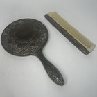 Vintage Silver Plated Hand Held Mirror Comb Vanity Set Antique
