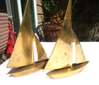 Vtg 2 Mcm  Brass Sail Boats Nautical Sculpture Decor Figurines Matched Pair 8 