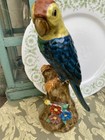 Vintage Majolica Parrots Figurine Green red  And Yellow