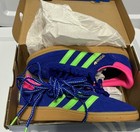 Adidas Handball Spezial Sneakers Blue Suede Neon Green Stripes Bright Pink Heel 
