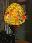 Art Nouveau Spelter Bronze Lady Figural Lamp Murano-style Stained Glass Shade