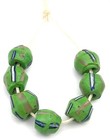 7 Old Venetian Antique Multi Green Bicone Wound African Glass Trade Beads