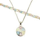 Mop Inlay 925 Necklace Bracelet Lot Pastel Color  Shell Vintage Mod Jewelry Set