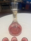 Vtg Mcm Pink W gold Trim Decanter Set With 6 Shot Glasses