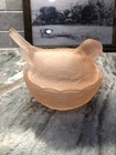 Vintage Pink Frosted Glass Nesting Dove Covered Dish