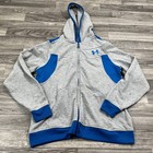 Under Armour Full Zip Up Blue grey Hooded Sweatshirt Hoodie Boy s Size Large