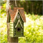 12  H Green Hanging Distressed Solid Wood Garden Bird House Decorative Birdhouse