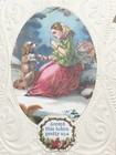 Victorian Embossed Card W  Girl   Dog Scrap Glue On Paper - L2