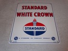 Vintage 1951 Standard White Crown Gasoline Porcelain Metal Oil Sign   Pump Plate