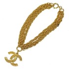 Chanel Coco Mark Cc Logo Triple Chain Necklace Gold Vintage Authentic Japan