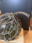 Vintage Large Japanese Hand Blown Green Glass Fishing Float Buoy Ball W net 12 