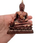 Hand Carved Wood Thai Buddha Statue Seated Bhumisparsha Inlaid Folk Art 4 5   