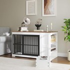Dog Crate Furniture Dog Kennel Indoor W  Hidden Feeding Bowls Dog Cage Tv Stand