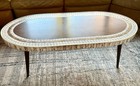 Vintage Danish Mid Century Modern Mosaic Oval Shaped Coffee Table  Laminate Wood