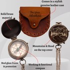 Vintage Engraved Compass Gift For Men  Brass Pocket Compass With Leather Pouch