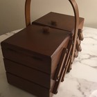Vintage Wooden Fold Out Sewing Box   12 1 2    X 6 1 2    X 6 1 4     Beautiful 