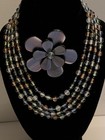 Vintage  Pono Black Moonglow  Pin   Artisian  Glass Multistrand Necklace Set