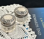 Antique Edwardian Sterling Silver   Cut Glass Vanity Jars Pair Birmingham 1907
