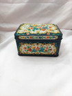 Vintage Daher Metal Hinged Decorative Tin Faux Needlepoint Floral Design England