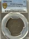 1800 1798 Draped Bust 1c Large Cent Pcgs Vf  D 1st Hair Style   Overdate  