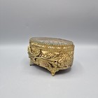 Vintage Victorian Gold Filigree Ormolu Glass Top Vanity Dresser Trinket Box 4 