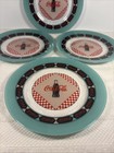 4 Vintage Coca-cola 7 3 4    Salad Plates Teal red Checker Arcoroc France Glass