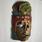 Wood Hand Carved   Painted Mayan  Aztec  Worrior Face Mask  Wall Hanging Decor