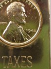 Vintage 1945 Penny Money Clip After Taxes Gold Tone Finish Excellent Condition
