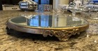 Antique Footed Plateau Mirror Round 10  Beveled Vanity Stand Metal Flowers