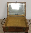 Vintage   Antique Solid Wood Treasure Chest Jewelry Trinket Box Brass With Mirro