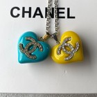 Stamped Cc Chanel Zipper Pull Charm Button Rhinestones Gold Blue Yellow 