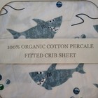 Addison Belle 100  Organic Cotton Percale Fitted Crib Sheet Shark Pattern New 