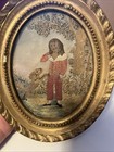 Gorgeous  Antique   Needlework Silkwork  Boy And Puppy