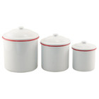 New Enamelware 3 Pc Small Canister Set - White With Red Trim - Farmhouse - Retro