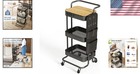Metal Rolling Cart With Mesh Trays   Side Storage - Black