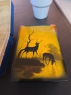 Vintage Russian Hand Painted Lacquer Box Buck Doe Deer Ussr 6 x4  Fedoskino