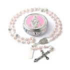 Ct Rosary With 6mm Glass Pearl   8mm Our Father Beads  Miraculous Metal Gift Box