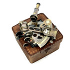 5  Brass Nautical Antique Style Astrolabe German Marine Sextant W  Leather Box