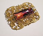 Art Nouveau Antique Victorian Brooch Purple Glass Gold Tone Vintage Pin 3 