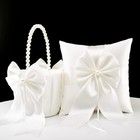 Ring Bearer Pillow Set  Flower Girl Basket With Pearl Handle ivory Fariy Wedding