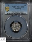 1916 Full Split Bands Mercury Silver Dime 10c Pcgs Ms 64 Fb