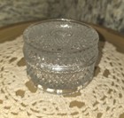 Vintage Diamond Cut Glass Dresser Vanity Trinket Jar W Ground Lid Clear 3  Dia
