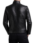 Men s Black Real Leather Jacket Crocodile Print Designer Zipper Biker Jacket